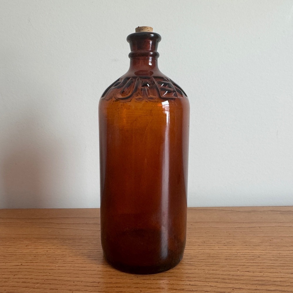Purex Embossed Hazel Atlas 1930's Cork Bottle Amber Glass 7.5‎ inches